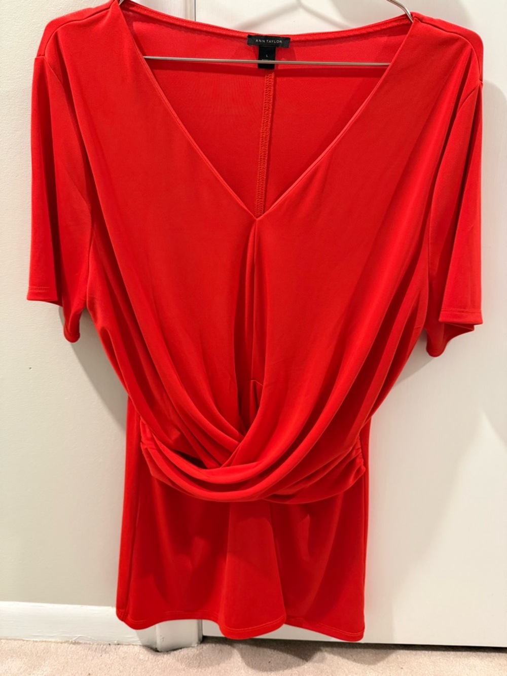 Ann Taylor Red Draped V-Neck Women’s Top